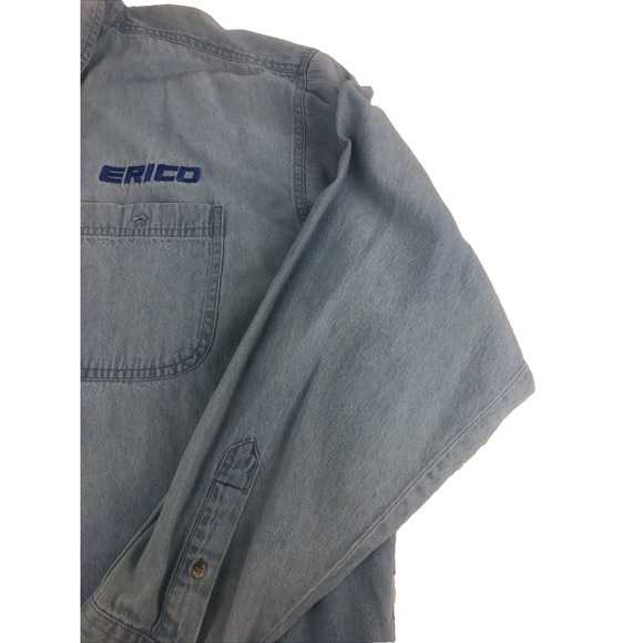 Vintage 90s Tri Mountain Men's Washed Denim Shirt XL Long Sleeve Button Up Blue - Picture 7 of 16